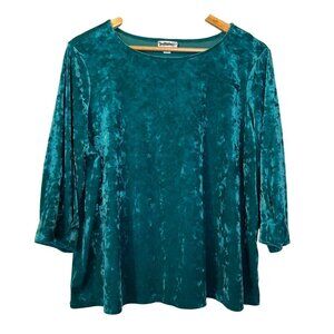 J Jill Crushed Teal Velvet 3/4‎ Sleeve Top XLP Career Office
